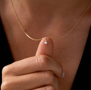 Gold Solitaire Lab Diamond Necklace 45cm