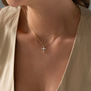 Gold Lab Diamond Cross Necklace 45cm