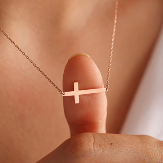 Gold Horizontal Cross Necklace 45cm