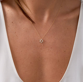 Gold Lab Diamond Star Of David Pendant Necklace 45cm