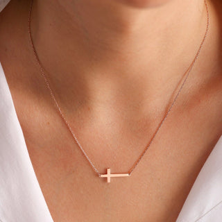 Gold Horizontal Cross Necklace 45cm