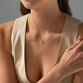 Gold Lab Diamond Cross Necklace 45cm