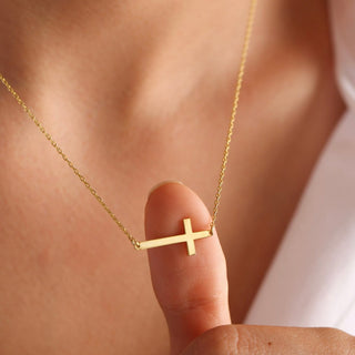 Gold Horizontal Cross Necklace 45cm